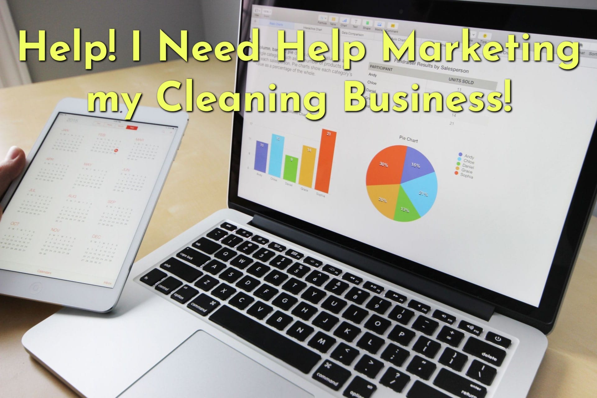 A business owner at their computer who needs help marketing my cleaning business